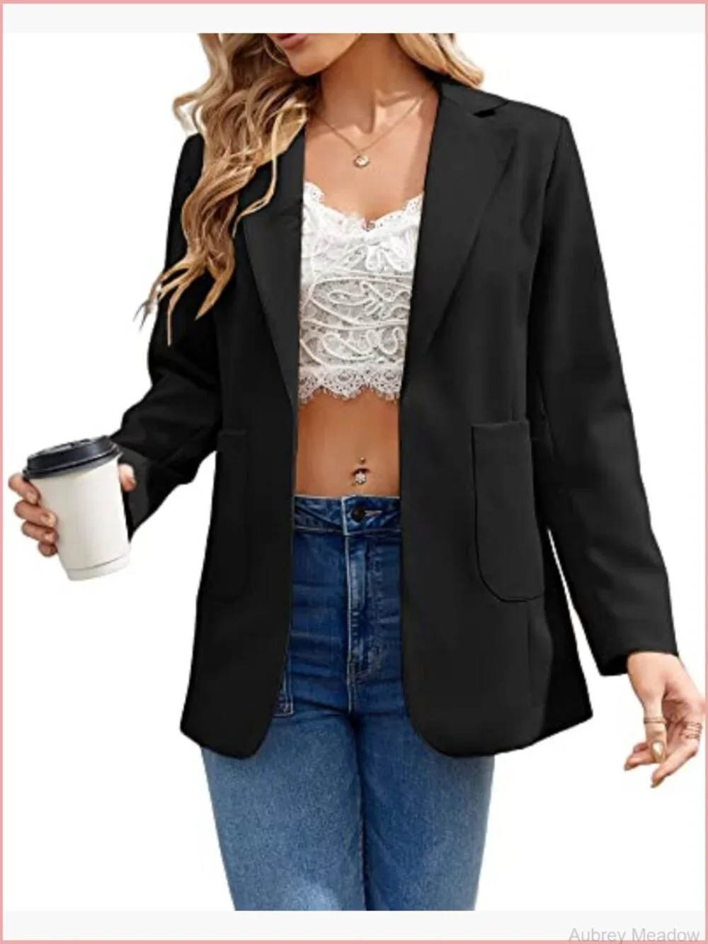 Open Front Long Blazer Jacket Womens Business Casual Work Office